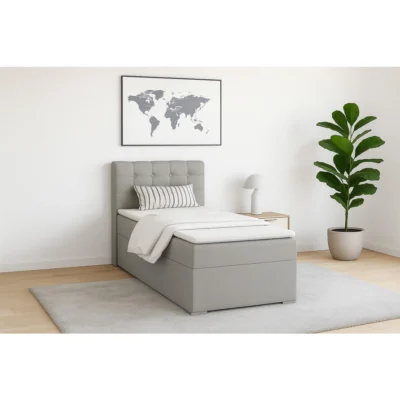 Deine Möbel 24 Boxspringbett JUNG 3 in Hellgrau, Liegefläche 90x200 cm – mit Bettkasten, Taschenfederkern